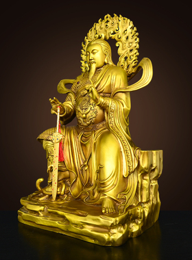 纯黄铜真武大帝祖师爷佛像摆件