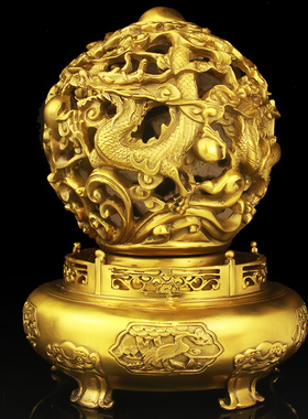 九转乾坤九龙鼎黄铜开业家居装饰