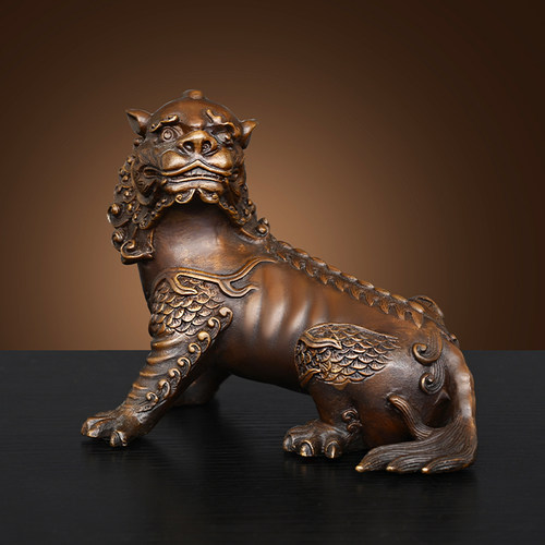 黄铜谛听摆件地藏王坐骑独角神兽铜貔貅地听客厅招宝财家居装饰品 - 图1