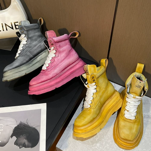 Martens, винтажные демисезонные ретро короткие сапоги со шнурками на платформе с квадратным носком, 2023, с эффектом винтажной потёртости