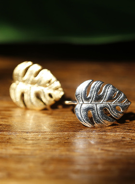 竹背长安丨龟背叶纯银戒指可调节