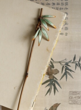软语非遗绒花竹枝蚕丝手工发簪