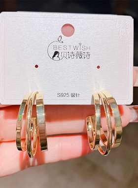 实拍银针气质百搭光面三生三世气质耳环 感气质简约ins冷淡风耳钉