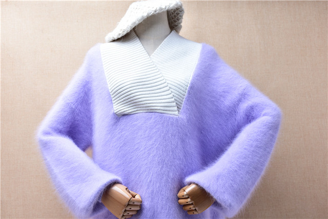 Winter thickened violet mink velvet round neck lantern sleeves