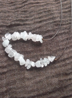 阿福家 天然粉水晶碎石手编一线简约随意蜡绳项链