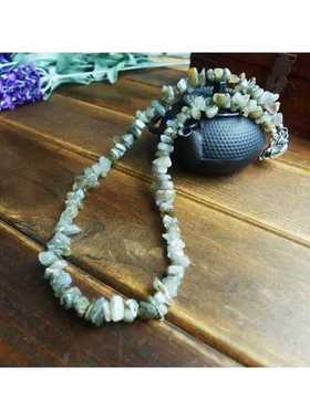 阿福珠宝 天然灰月光石原石吊坠项链