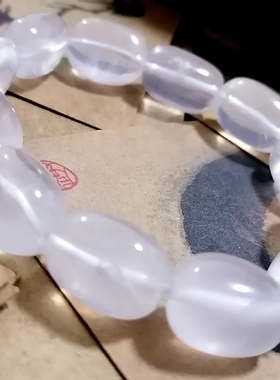 福百瑞珠宝孤品天然雾感冰粉晶大珠美貌复古手链