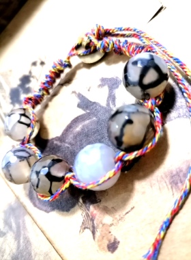 福百瑞 天然龙鳞石水晶大珠手搓藏棉编织可调节手链