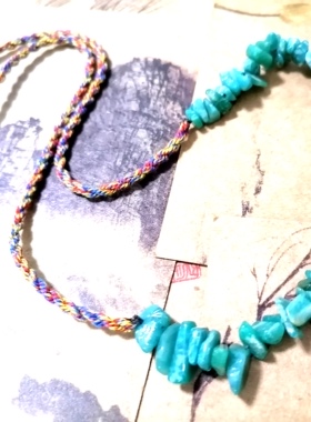 阿福珠宝 天然苏联天河石碎石原创编织藏式手搓棉线项链