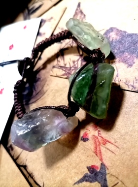 福百瑞珠宝 天然萤石原石水晶手作蜡绳编织手链