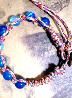 福百瑞珠宝天然蓝纹玛瑙手编复古美搭蜡绳手链