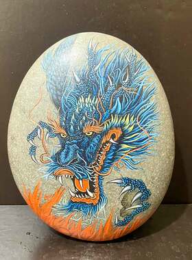 石头摆件中式书房手绘