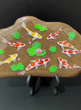 石头摆件现代办公室手绘饰品