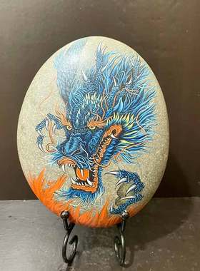 石头摆件中式玄关手绘饰品