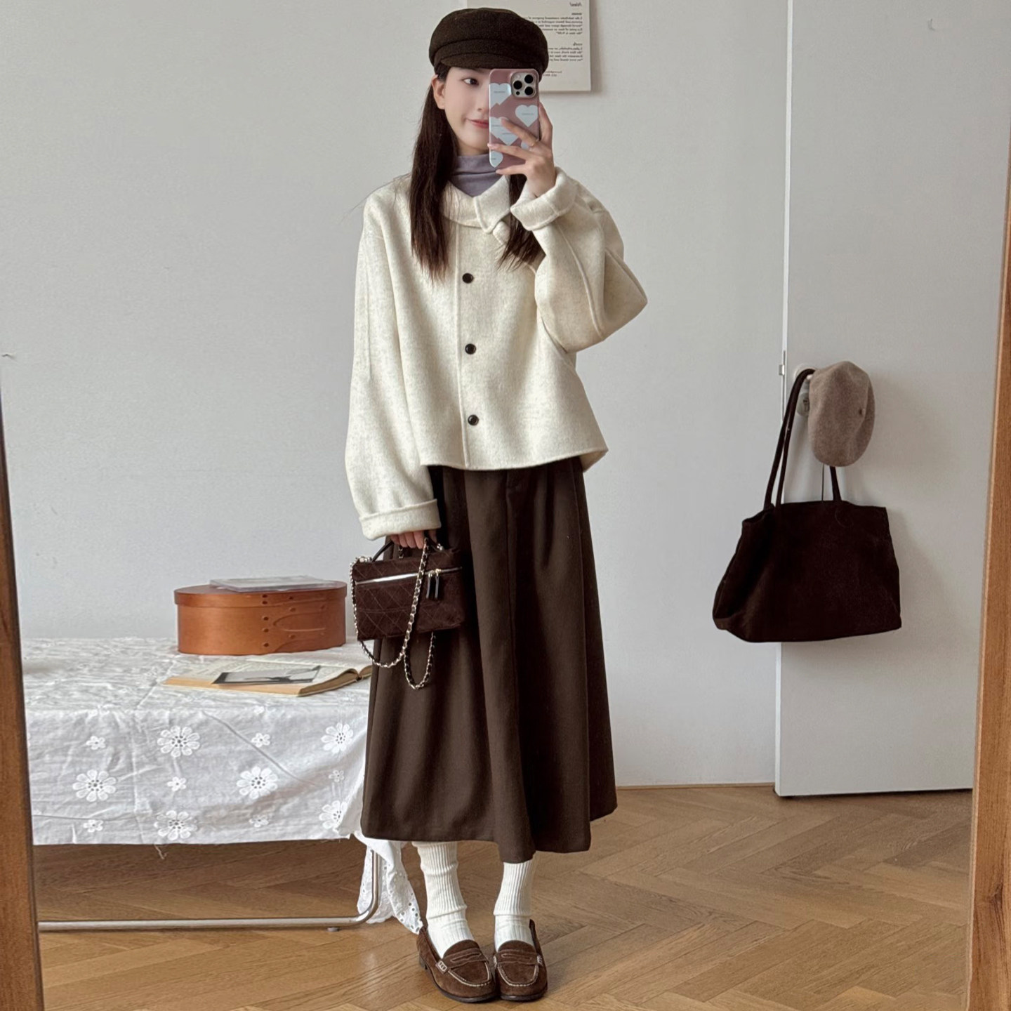 轻熟风兔耳朵领米白色毛呢外套女新款小个子宽松高级感呢子大衣,淘宝优惠券,粉丝福利购,淘宝优惠卷