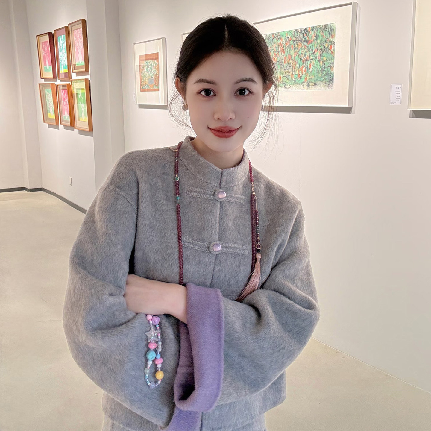 新中式立领撞色两件套女冬秋季长袖盘扣短款外套高开叉半身裙套装,淘宝优惠券,粉丝福利购,淘宝优惠卷