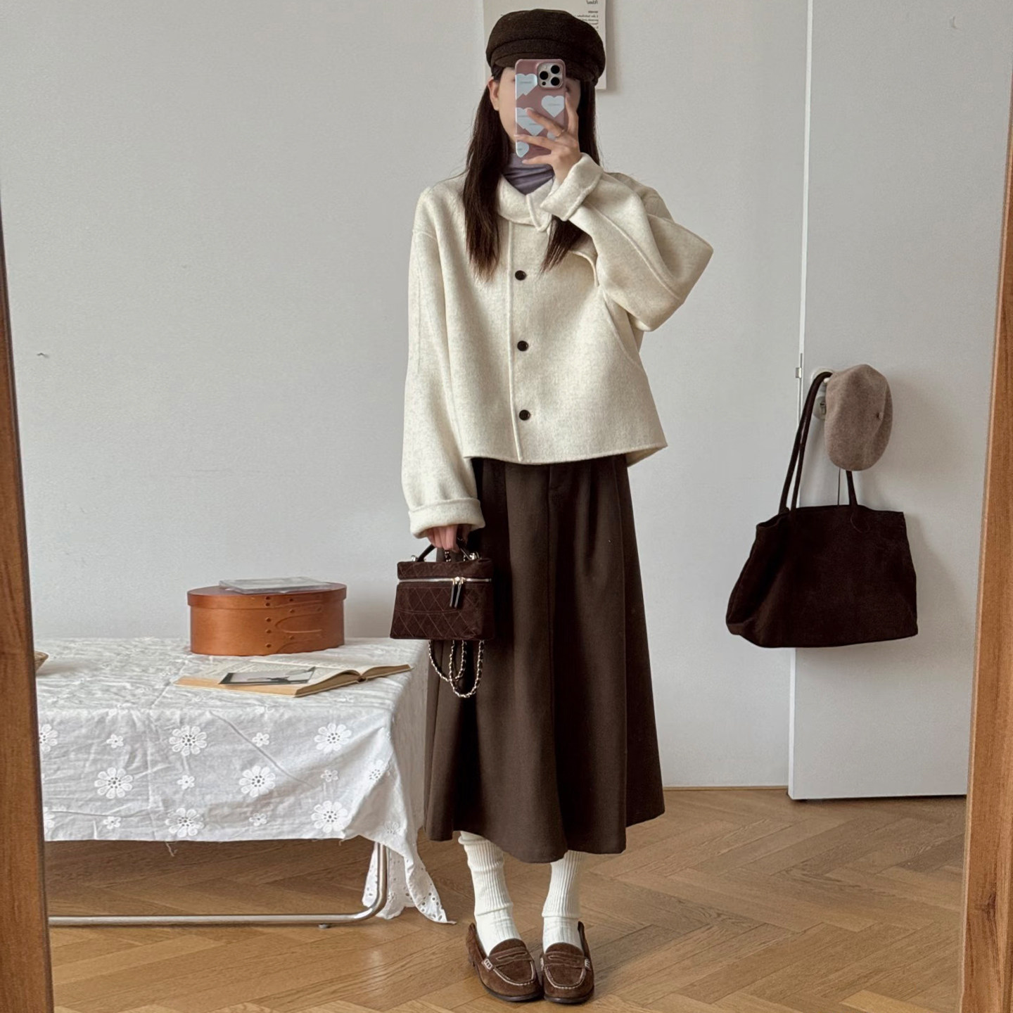 轻熟风兔耳朵领米白色毛呢外套女新款小个子宽松高级感呢子大衣,淘宝优惠券,粉丝福利购,淘宝优惠卷