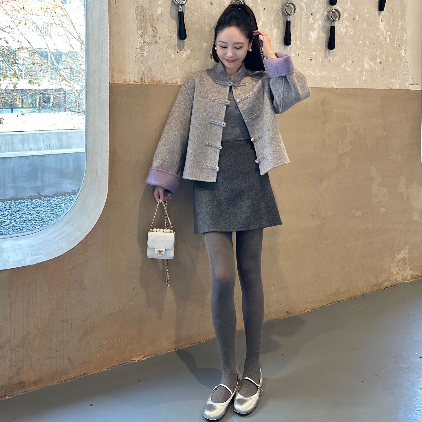 新中式国风立领盘扣毛呢外套女秋冬装小个子短款撞色呢子大衣显瘦,淘宝优惠券,粉丝福利购,淘宝优惠卷