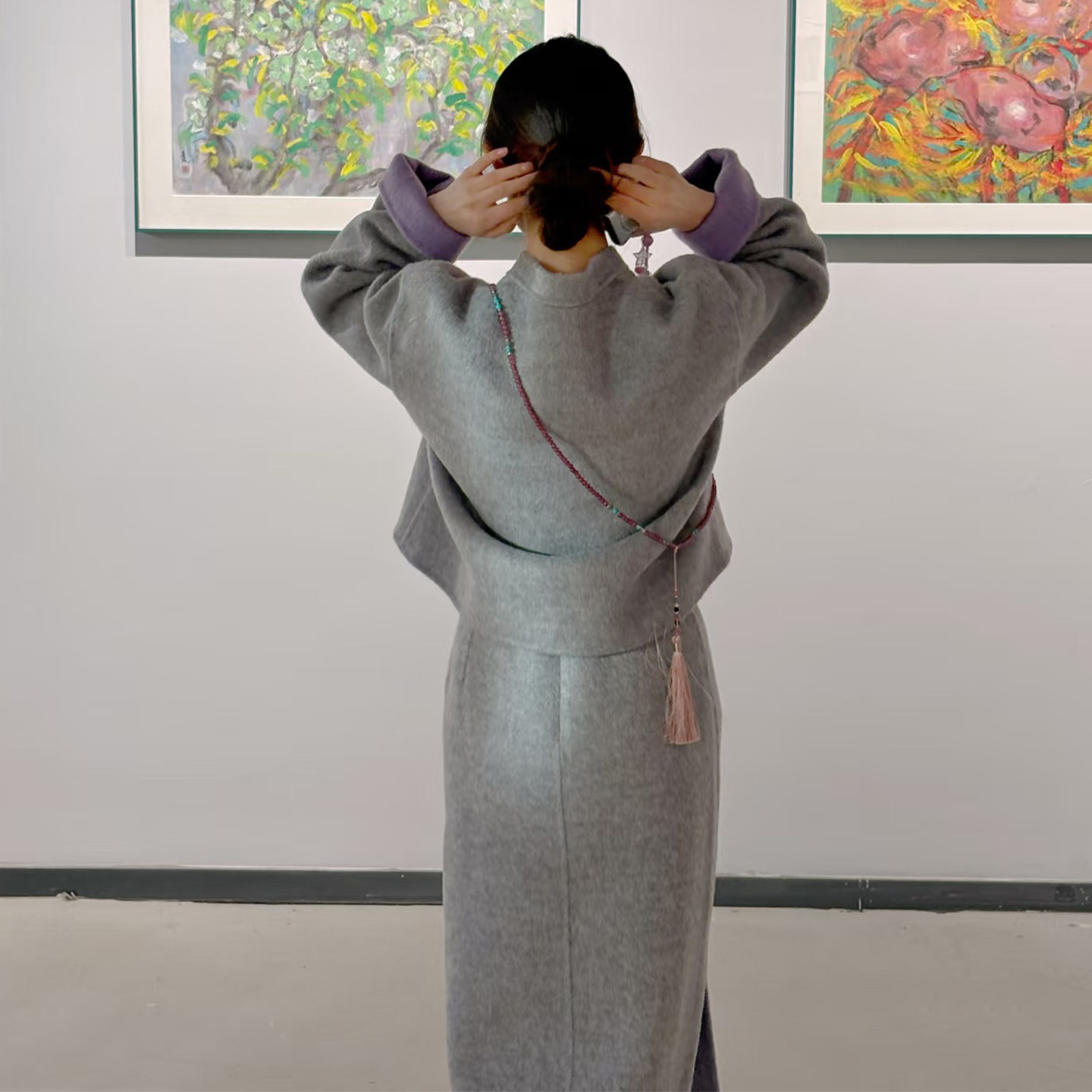 新中式立领撞色两件套女冬秋季长袖盘扣短款外套高开叉半身裙套装,淘宝优惠券,粉丝福利购,淘宝优惠卷