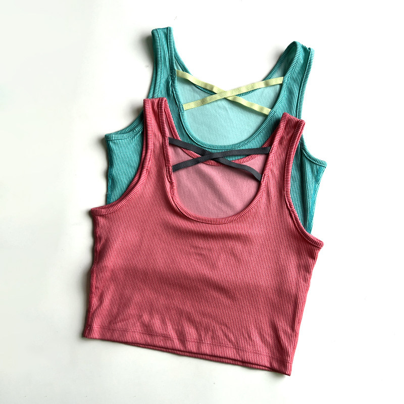 美国牛货！N字竖条背心套装女高腰抽绳运动五分裤居家休闲两件套