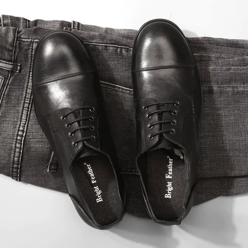 16 весна и лето новые британские ретро -ретро -минималистские кожаные туфли мужская кожаная обувь кожа мужская кожаная кожаная кожаная обувь кожа, старая большая голова мужская круглая голова