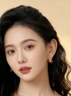 福袋钱袋子耳钉微镶锆石耳饰女