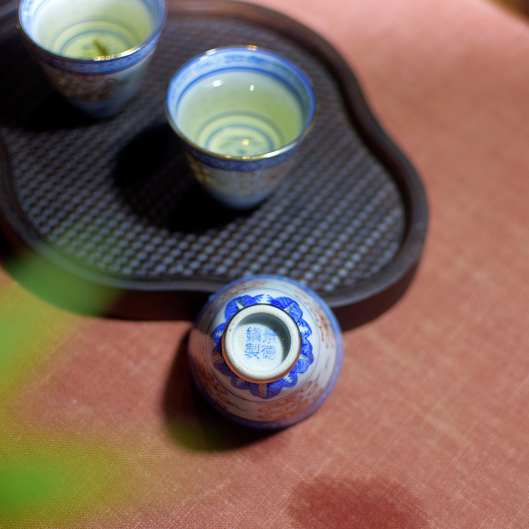 八十年代光明瓷厂青花玲珑四缸杯老厂货老货玲珑瓷 - 图2