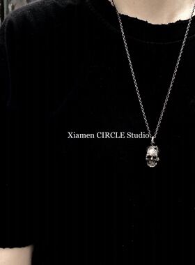 骷髅宝石镶嵌纯银朋克风暗黑吊坠