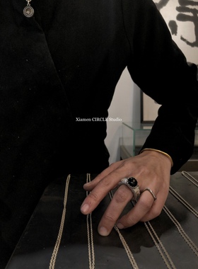 黑玛瑙戒指小众首饰定制原创设计婚戒定制情侣戒指先锋工匠银饰