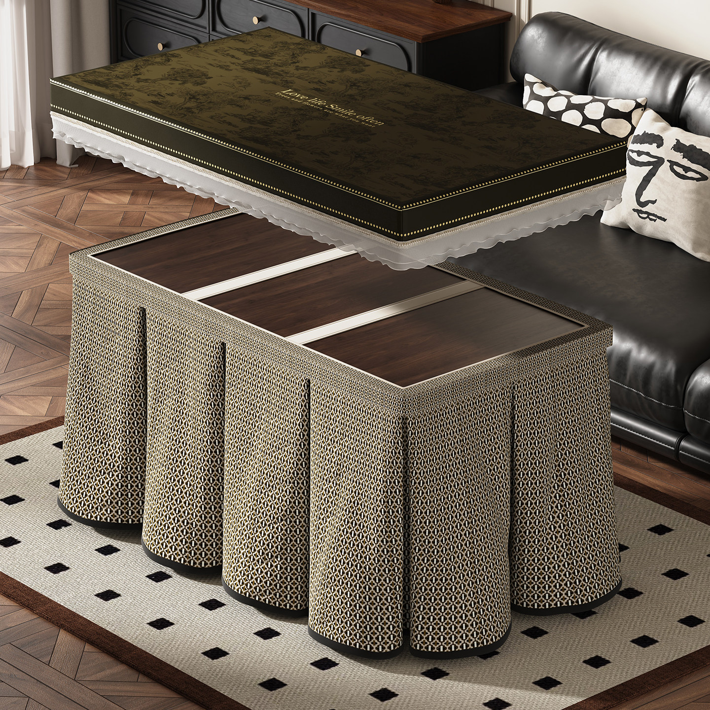 轻法式高颜值烤火罩中古风电炉罩加厚复古美式长方形烤火被新款,淘宝优惠券,粉丝福利购,淘宝优惠卷