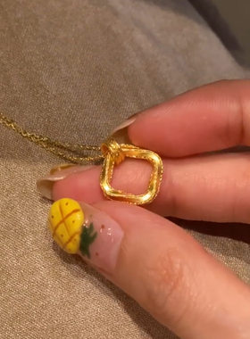 莫比乌斯方形几何黄金色项链女款