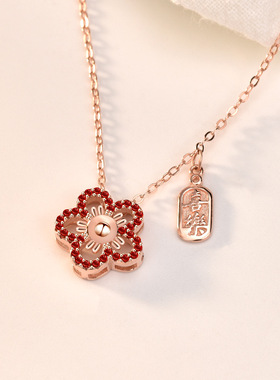 小红花项链网红同款女夏锁骨链甜美轻奢小众设计感吊坠日韩冷淡风