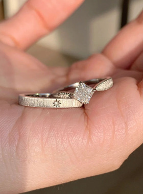 vintage拉丝方糖锆石水星记戒指