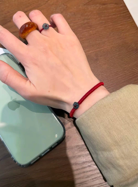 新中式蓝水小花编织手绳手链女款