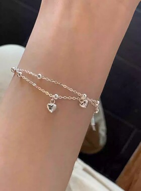 双层精致爱心手链S925纯银韩系
