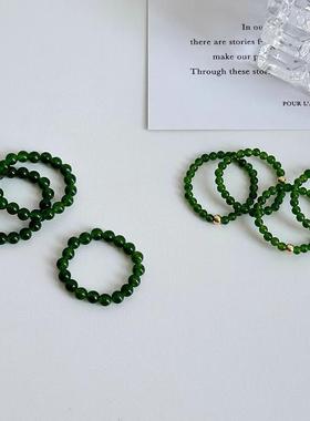 绿玛瑙串珠素圈戒指女生小众设计