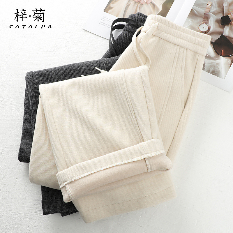 白色垂感羊毛裤子女2025新款秋冬款休闲直筒阔腿裤冬季高腰糯米裤 - 图3