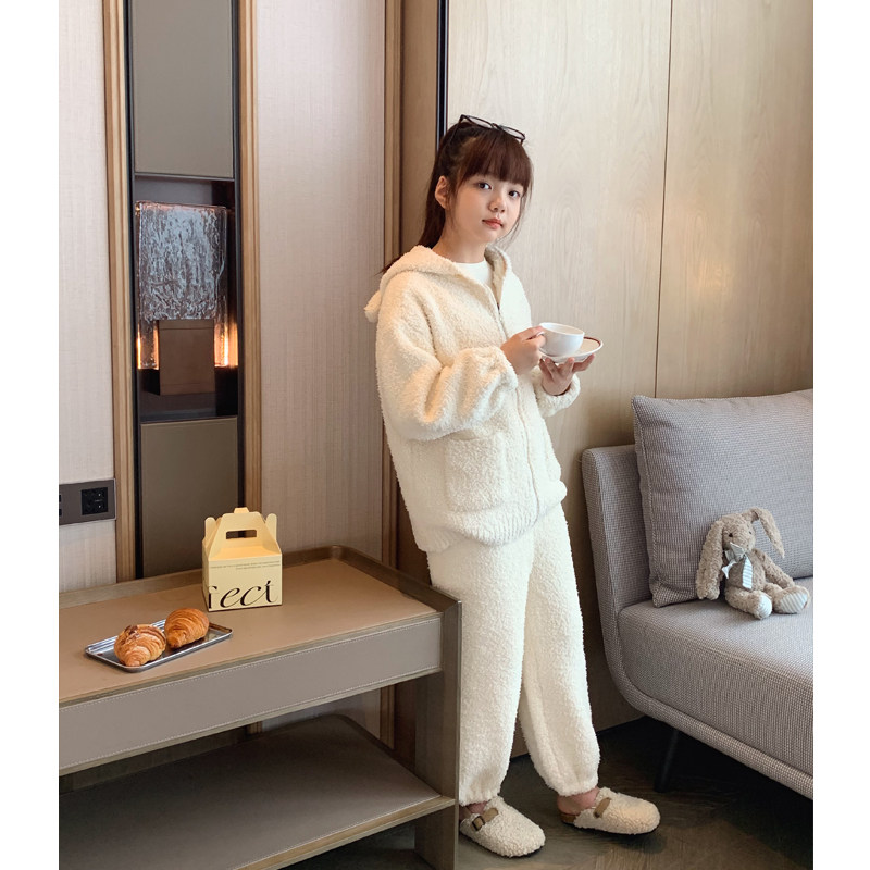 女大童半边绒家居服套装2024冬季新款少女加厚保暖珊瑚绒亲子睡衣,淘宝优惠券,粉丝福利购,淘宝优惠卷