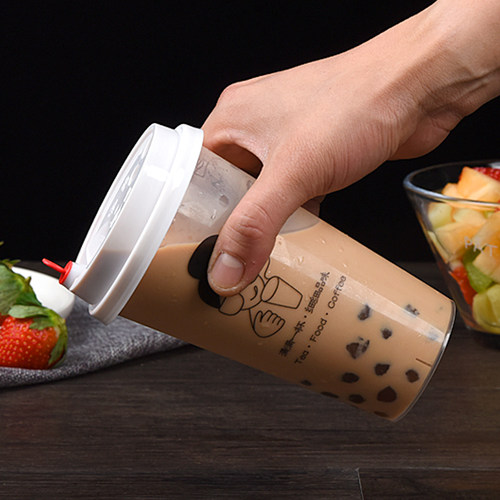 90口径加厚透明一次性奶茶杯塑料杯饮料果汁打包杯注塑杯带盖定制 - 图0