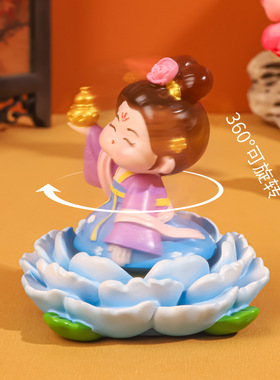 国潮风唐福洛仕女组合树脂摆件古风唐仕女桌面旋转装饰品景区热卖