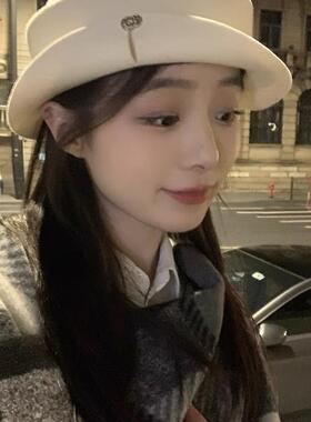秋冬新款羊毛呢平顶礼帽