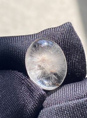 天然水晶白兔毛花吊坠裸石蛋面DIY兔毛水晶饰品可做戒指可做戒指