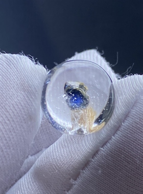 天然水晶包裹体蓝矿发晶共生吊坠裸石蛋面DIY矿石饰品可做戒指