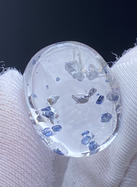 天然水晶包裹体蓝矿吊坠裸石DIY矿石饰品项链可做戒指一物一图