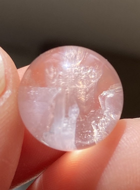 天然水晶包裹体粉色矿石吊坠圆珠DIY矿石单珠饰品项链13.5mm