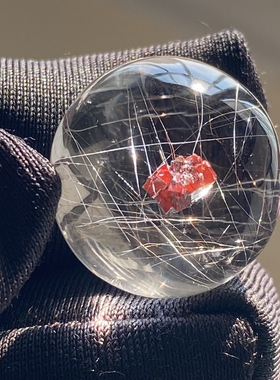 天然水晶包裹体红色矿石发晶吊坠蛋面DIY矿石饰品项链一物一图