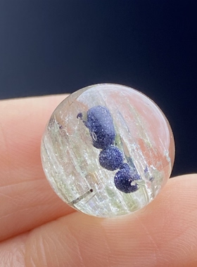 天然水晶包裹体蓝矿花吊坠圆珠DIY矿石单珠饰品项链奇石12.5mm