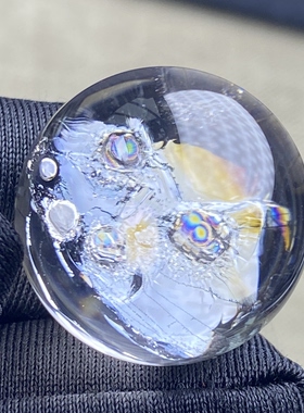 天然水晶包裹体七彩矿石吊坠圆珠DIY水晶单珠饰品项链19.5mm