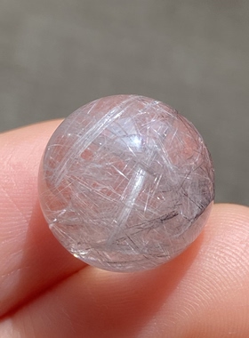 天然水晶银发晶吊坠圆珠DIY发晶单珠饰品项链14mm一物一图