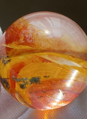 天然水晶包裹体红胶花绿幽灵共生吊坠圆珠DIY黄胶花单珠饰品21mm